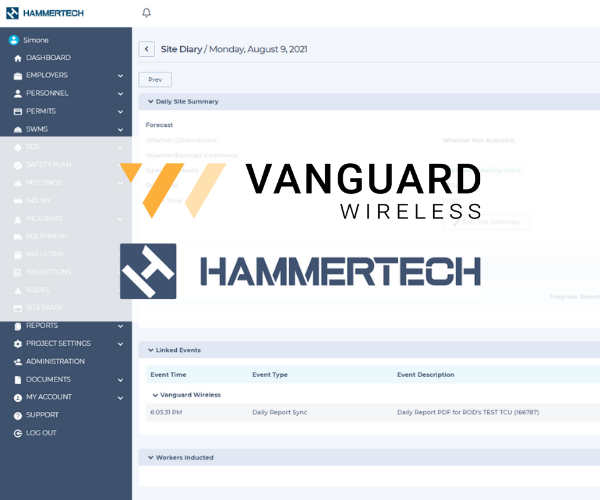 HammerTech + Vanguard Wireless integration